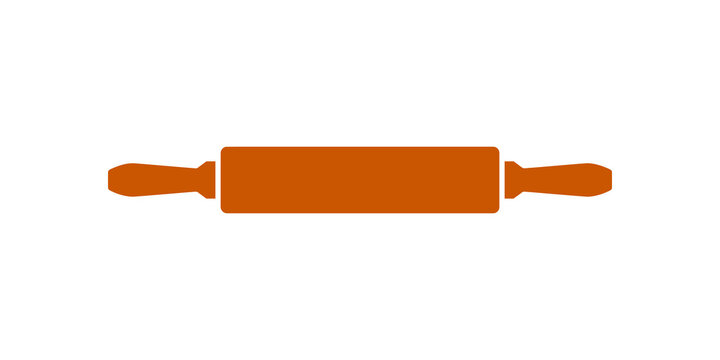 Wooden rolling pin flat icon orange kitchen tool for baking pastry dough.