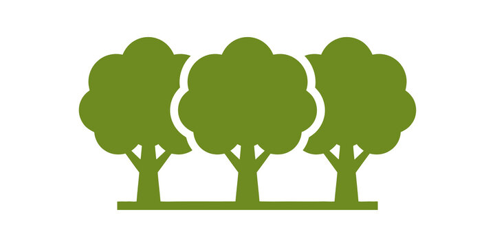 Three stylized green trees nature group vector icon for environmental art.
