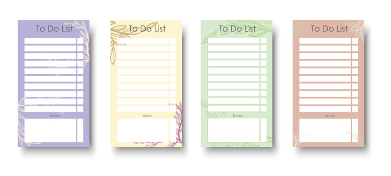 Four pastel to do list templates isolated on a transparent background