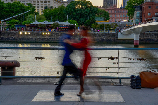 Tango Dancers Motion Blur on Puerto Madero Waterfront