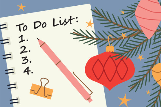 writting christmas to do list concept; planning winter holiday shopping, chores -vector illustration - vector illustration