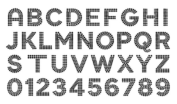 Futuristic Modular Dotted Alphabet A to Z and Number Font Black Vector Typography Set