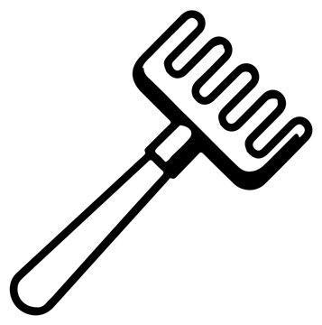 Simple Black and White Line Art Icon of a Small Hand Rake Tool