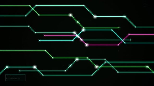 A loop of glowing cyan and magenta lines moving continuously against a dark background.