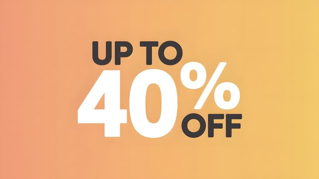 Bold typography displaying a forty percent discount offer against a soft warm orange gradient background backdrop