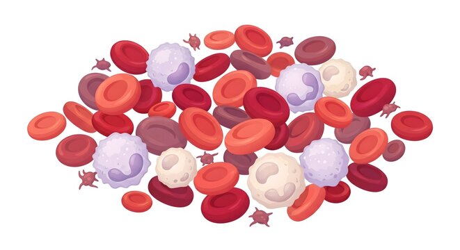 red blood cells white blood cells and platelets vector illustration floating in human bloodstream scientific medical concept set isolated on white background for educational biology graphic design