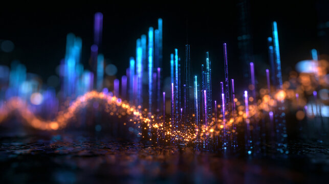 Futuristic Big Data Visualization and Glowing Digital Wave