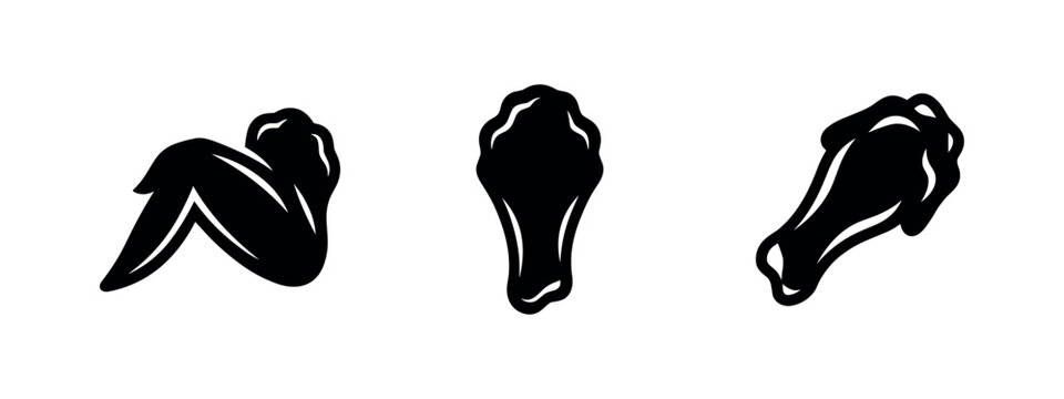 Chicken wings silhouette icons set