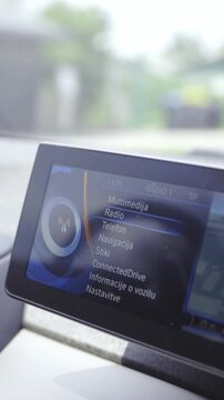 GPS navigation while driving futuristic vehicle close up