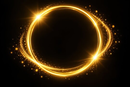 Minimal golden luminous circle with sparkling particles for luxury branding backgrounds