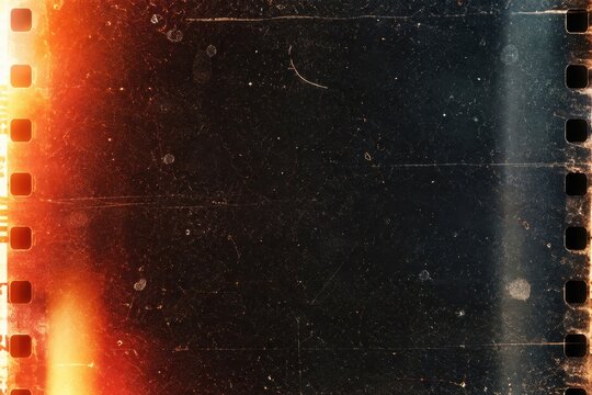 Vintage black film frame with orange light leak overlay for cinematic editing and retro visual transitions