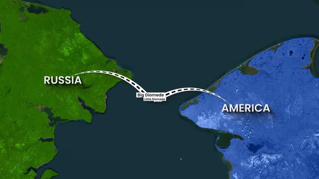 Animated Map Highlighting Diomede Islands Between Russia and America Footage