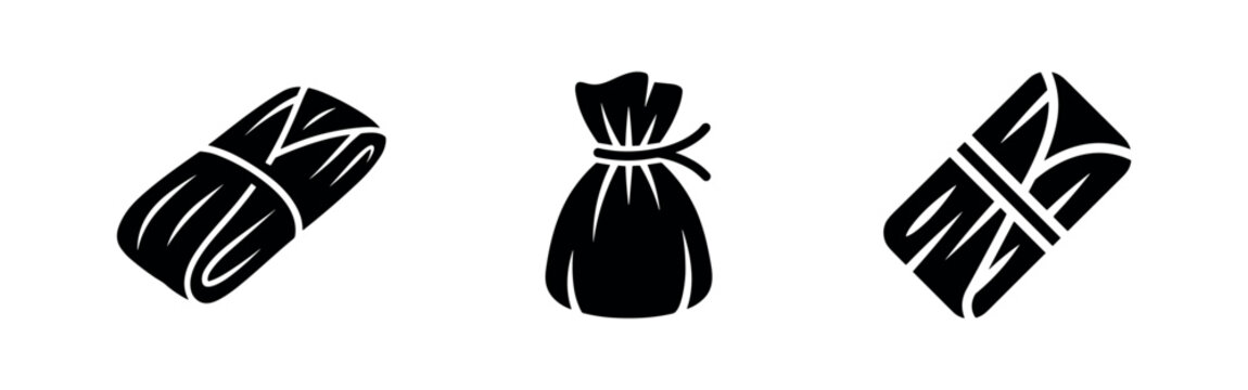 Tamales icons set, black silhouette wrapped food and corn husk symbols