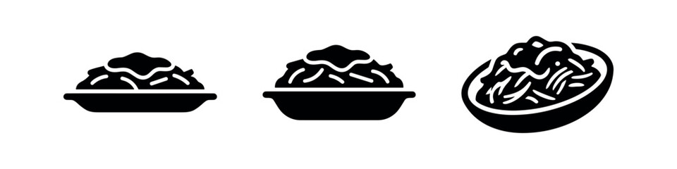 Fototapeta premium Plate of delicious spaghetti or noodles with sauce icons set