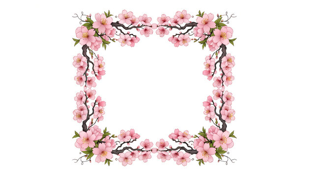 Decorative sakura cherry blossom floral frame, isolated on transparent background
