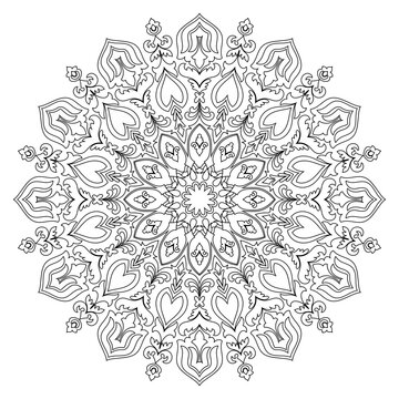 Vintage-style lines, mandala elements, coloring lines.