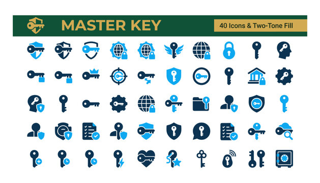 Set of 40 master key and security related icons