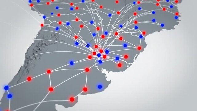 South america map with connection points digital infographic