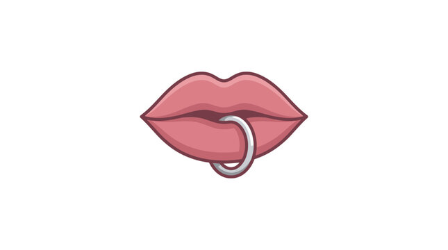 A stylized illustration of pink lips featuring a silver hoop lip piercing.