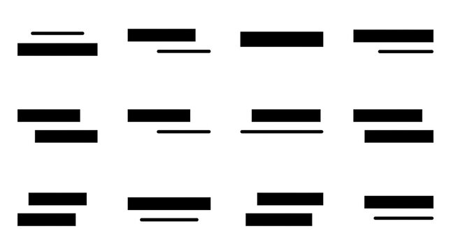 Set of black rectangle shapes and simple line dividers for web design and text layout elements
