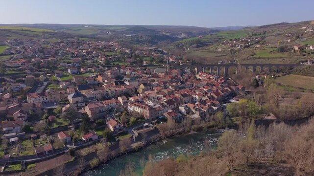 Aerial view of Aguessac village, Aveyon, France
