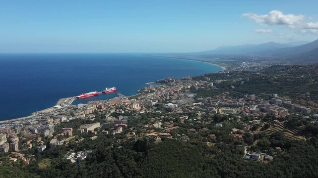 Aerial view of Calvi bay, Corsica, France