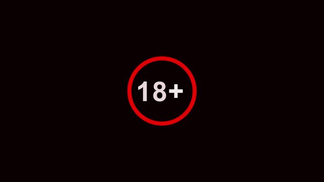 Red 18 Plus Age Restriction Icon Animation on Black Background