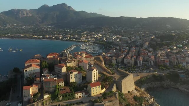 Aerial view of Calvi bay, Corsica, France
