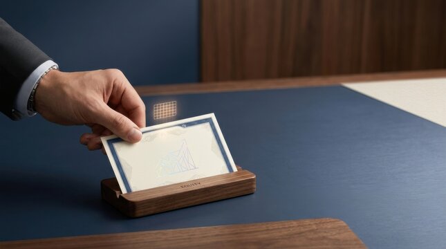 Human hand holding business card to visualize stock investment and ownership selection in a business entity