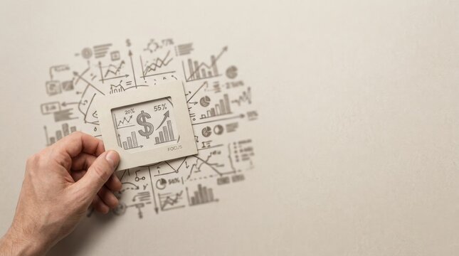 Human hand holding small square button to visualize strategic focus hiding distractions while prioritizing an important task