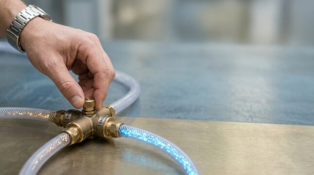 Supply chain redundancy visualized by a person adjusting a water tap to maintain a second independent supply route