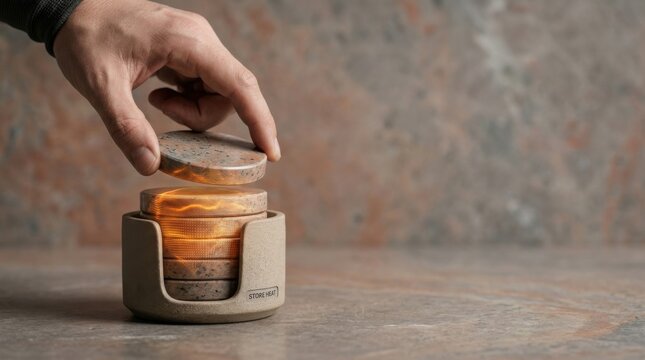 Person placing jar of salt to visualize thermal energy storage capturing surplus renewable energy for later use as heat