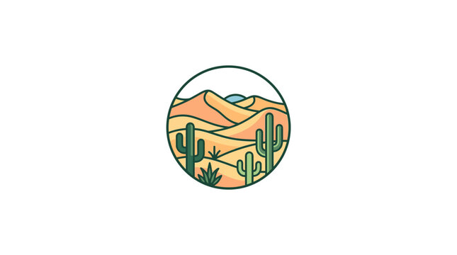 Desert Landscape with Mountains and Cacti Icon.