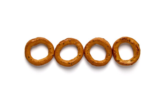 Four Crispy Italian Taralli Snack Rings in a Row