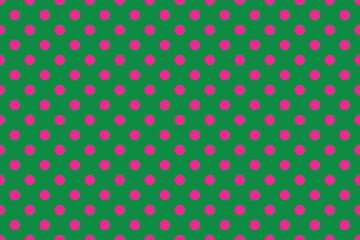 abstract Deep Pink colour polka dots on Green colour background pattern design. © Pisan