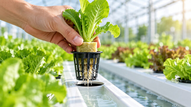 Mano insertando esqueje vegetal dentro de maceta hidrop&oacute;nica