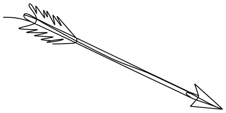 Single line arrow illustration for pointing direction or marking target, vector graphic design element, black and white.