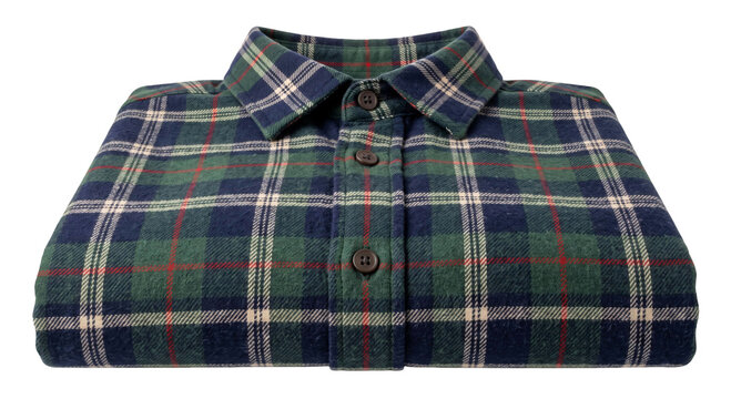 Classic plaid flannel shirt folded neatly with buttons visible