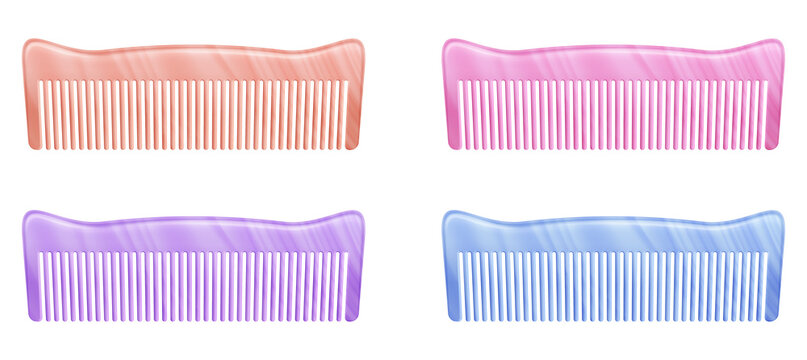 Four colorful marble pattern combs isolated on a transparent background