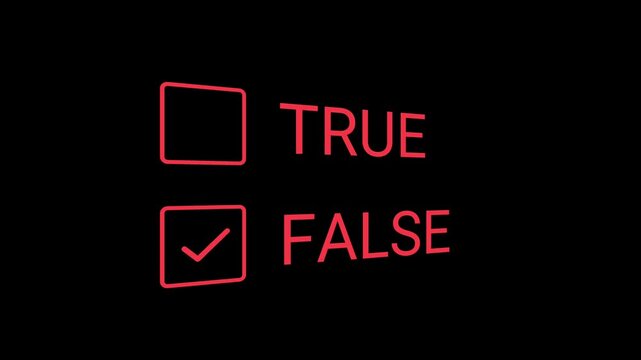 Red true or false checkbox motion graphic with false selected
