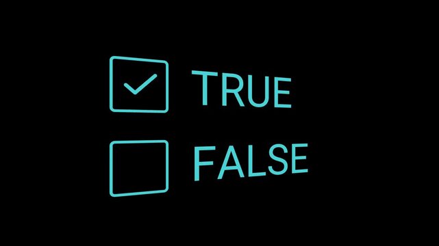 True or false quiz choice animation with checkmark selecting true option