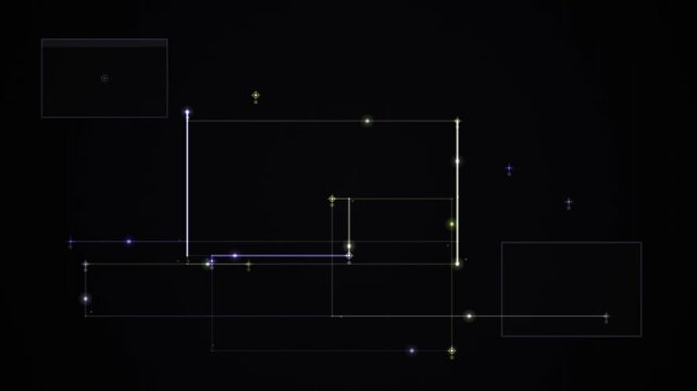 Abstract geometric lines form a seamless pattern on a black background with subtle glowing nodes.