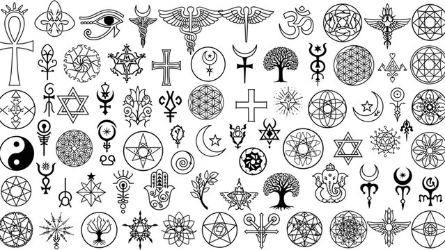 Collection of Esoteric Symbols and Sacred Geometry Icons on Transparent Background
