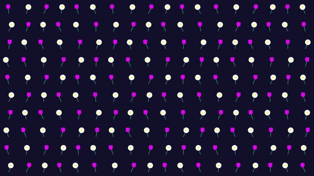 Seamless Repeating Pattern Animation With Cute Stylized White and Purple Spring Flowers on Dark Background