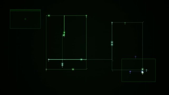 Abstract green geometric loop animation displays shifting wireframe shapes on a dark background.