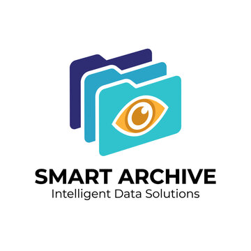 An innovative logo concept focused on intelligent data solutions, featuring stylized folders and an eye symbol, representing organization and insightful data management.