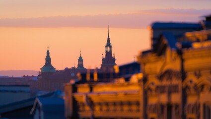 Fototapeta premium Prague Castle at Sunset with Orange Sky