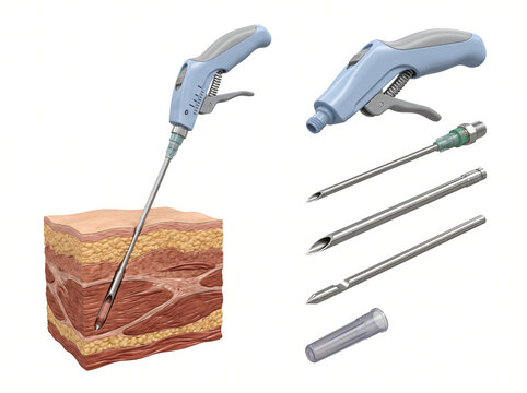 Automatic Core Biopsy Gun Device And Soft Tissue Needle Penetration Cross Section Diagram