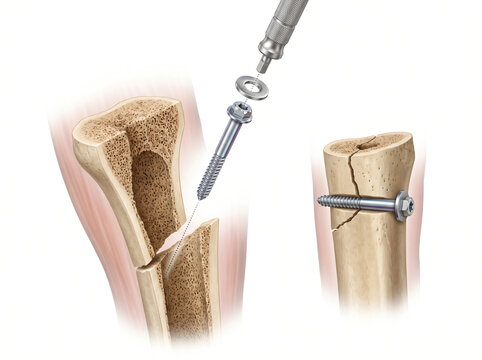 Oblique Bone Fracture Compression Lag Screw Fixation With Washer And Driver Tool Diagram