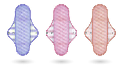 Three colorful reusable cloth pads isolated on a transparent background © Plabon